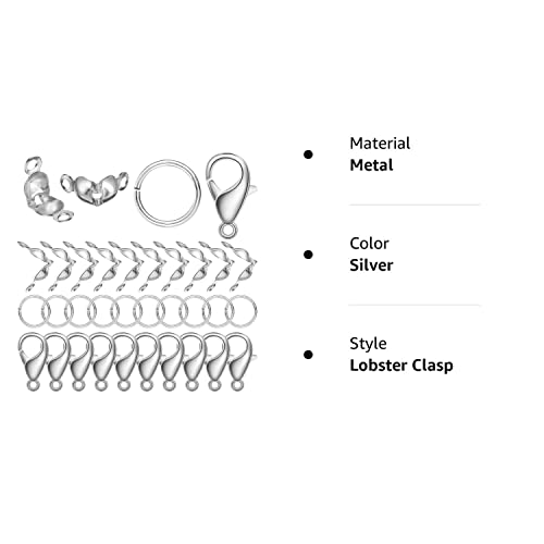450 Pieces Jewelry Making Accessories Set Includes 200 Pieces Bead Tips Knot Covers 200 Pieces Open Jump Ring Connectors And 50 Pieces Lobster Claw Clasps For Diy Jewelry Crafts Making (Silver) #TOP7