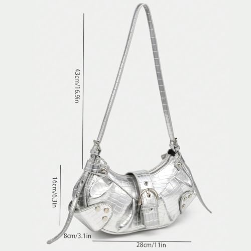 Image of Women's Y2K Purse Shoulder Bag Top Handle Handbag Small Punk Hobo Clutch Purses Bags Trendy Trendy Leather Buckle Punk Purses