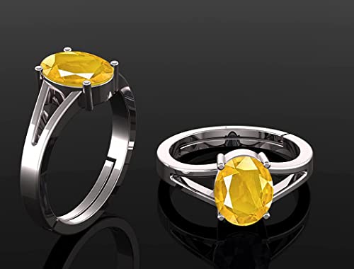 9.5 carat Silver Plated Yellow Natural Lab Tested Astrological Yellow Sapphire Pukhraj Gemstone adjustable Ring For Men or Women's3
