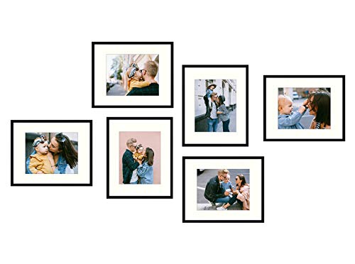 Frametory, 16x20 Picture Frame with Ivory Mat for 11x14 Photos - Wall Mounting - Real Glass, Metal Back Tabs, Sawtooth Hangers - Portrait/Landscape Display - Set of 6, Black