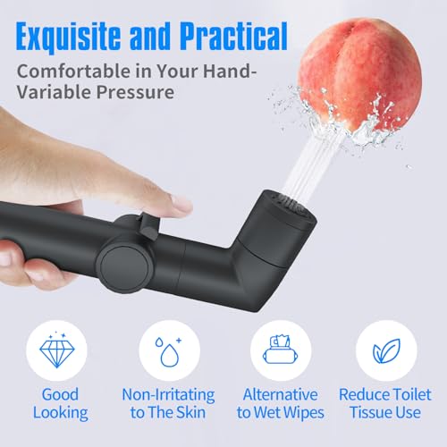 Image of JONKEAN Black Handheld Toilet Bidet Sprayer for Cleaning | Jet Spray Water Pressure Control, Bidet Attachment for Baby, Feminine & Pet Wash, Muslim with Hose, Leak-Free Design