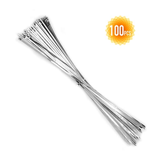 Maxsell 20 Inch Metal Zip Ties, Heavy Duty 304 Stainless Steel Cable Ties, Metal Exhaust Wrap With 200 Lbs Tensile Strength(100 Pcs) #TOP6