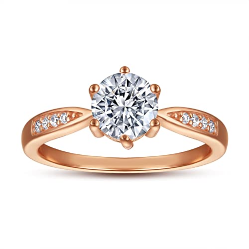 Bague femme argent 6 griffes anti-ternissement avec éclat or rose classique