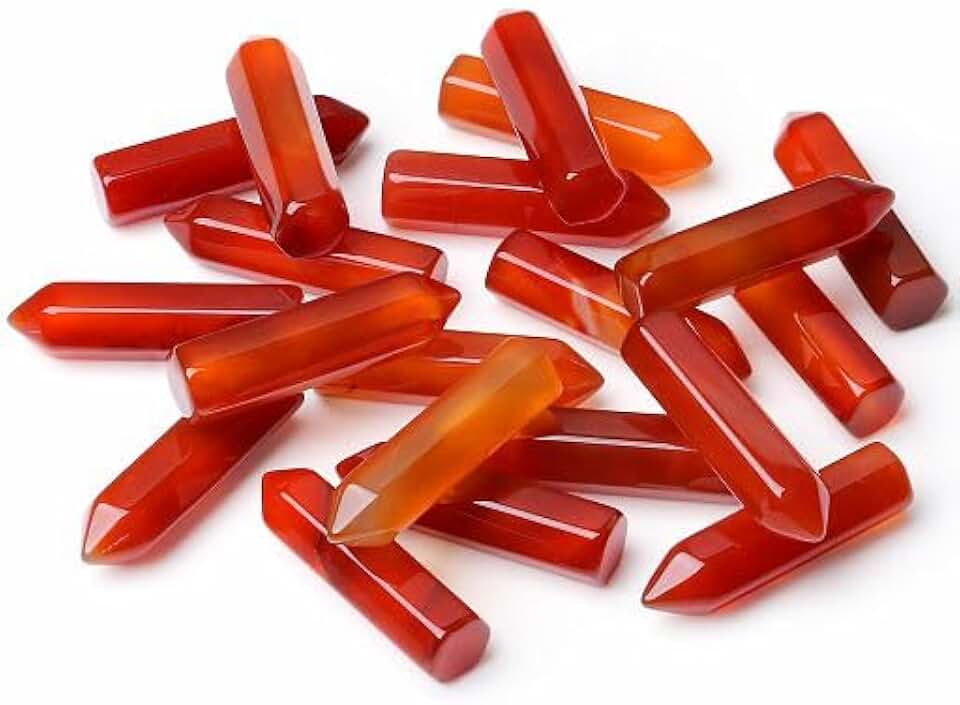 YATOJUZI 10PCS Red Carnelian Natural Healing Crystals Stones Sets Tumbled Polished Pocket Gemstones Bulk Point Hexagonal Wands Reiki Energy Balancing Chakra Meditation Therapy Gift for Women Men