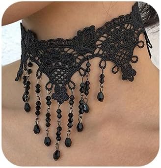 JWICOS Lace Choker Necklace for Women Black Flower Classic Retro Gothic Style Choker with Beads for Halloween Party