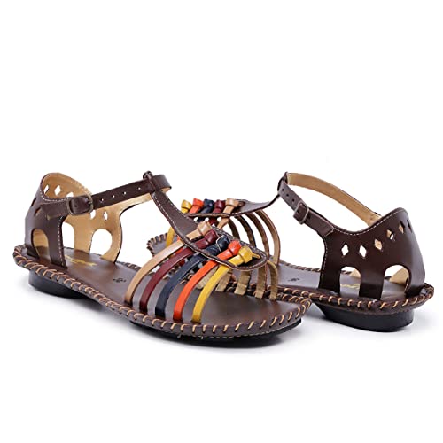 Sandália Feminina Artesanal em Couro Confortável Rasteirinha Amendoa 37