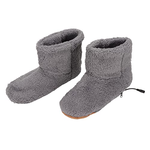 ZJchao Heated Foot Slipper with Ankle Wrap, USB Charging Soft Relaxing Electric Plush Warming Shoes for Cold Winter (Grey)