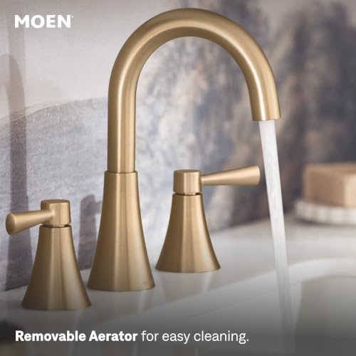 Image of Moen 84023BZG Ronan Widespread Bath Faucet, Bronze Gold | with Drain, valve included