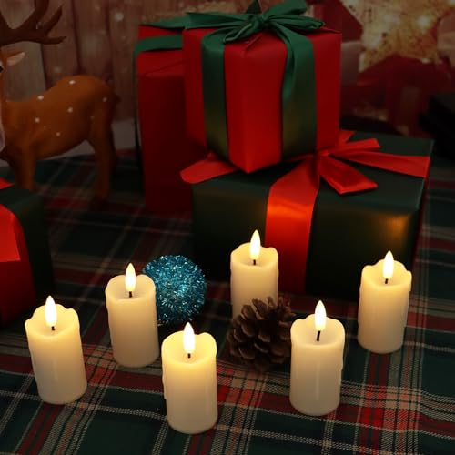 Image of 6 Pack LED Flameless Votives with Built-in Timer Realistic Black Wick Drips Battery Operated Electric Candle Set for Home Party Wedding Halloween Christmas Decorations 1.5 inch D x 3.5 inch H