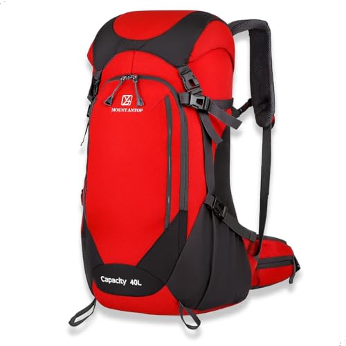 Mochila de Trilha e Viagem 50L Impermeável –com Capa de Chuva, Tecido Respirável 3D, Ergonômica, Resistente e Leve, Ideal para Camping, Montanhismo, Ciclismo e Aventuras ao Ar Livre (Vermelho)