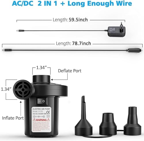 Pompa Elettrica Per Gonfiaggio E Sgonfiaggio, Pompa Elettrica, Gonfiatore Elettrico Con 3 Ugelli Per Aria, Per Campeggio All'aperto, Materassini Gonfiabili, Gonfiaggio E Sgonfiaggio Di Piscine - 4