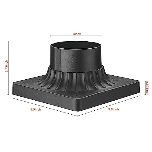 Luminzone Outdoor Post Light Base Mount, Post Light Adapter 3'' Outdoor Pier Base in Black Finish for Deck Porch Patio, 5.5" W x 5.5" D x 3.25" H,2 Pack by Luminzone - Image 2