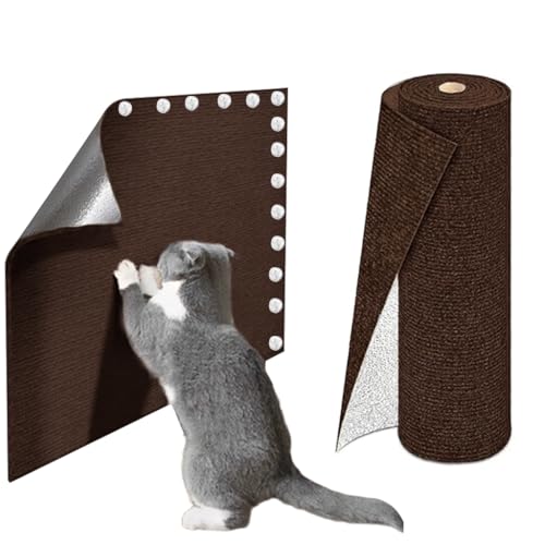 Image of Qpets Cat Scratcher Pad 40x100cm Self-Adhesive Thicken Furniture Protector Surface Guard Wrap with 10Pcs Invisible Spiral Twist Pins, for Sofa, Leather Couch, Wall -Brown