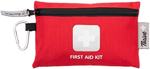 Thrive Travel Essentials Mini First Aid Kit - 66 FSA HSA Approved Products Includes Multi-Sized Bandage, Wipes, Safety Pins, and More (Pouch)