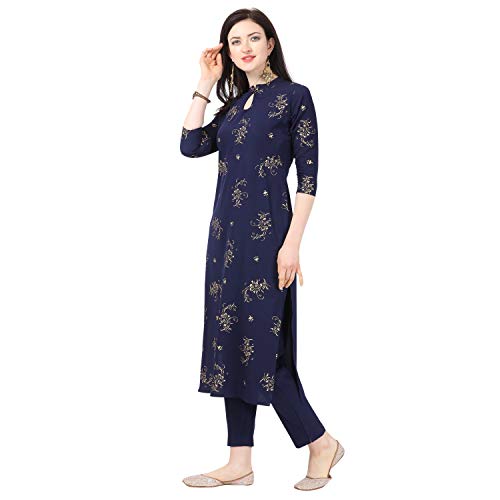 Image of NAINVISH Blue Color Crepe Stitched Kurti with Pant Set for Women