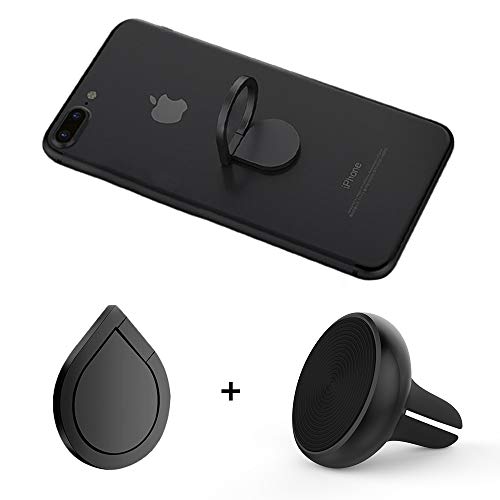 Phone Magnetic Car Mount and Finger Ring Holder, ANARONA 360° Rotation Zinc Alloy Grip Finger Ring Stand for iPhone 8, 7, Plus, 6, 6S, 5s, 5c, Galaxy S7, S7 Edge, S6, S8, Tablets and GPS (Space Grey)
