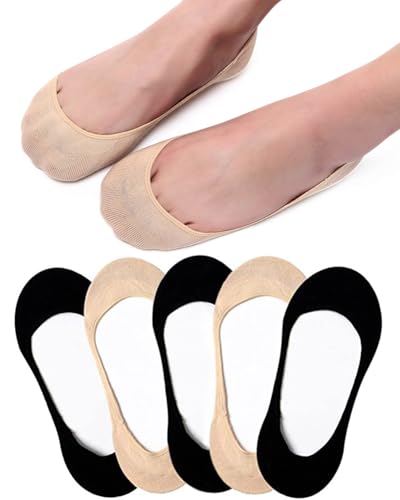 Blu Ninfee No Show Socks Women, Ladies Invisible Multipack Cotton Footsies Shoe Socks 3-5, Low Cut Liner Boat Loafer Sock for Summer Black Nude 5 Pairs