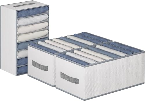 Image of Mulitple Compartments Foldable Jeans, T-Shirt, Pant Organizer; Clothing Storage Solution for Wardrobe Organization & Clothes Management (8 compartment (pack 0f 3), White)