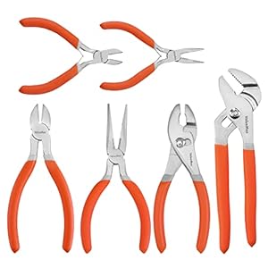 ValueMax 6-Piece Pliers Set, Includes 6 Inch& 4-3/4 Inch Long Nose Pliers, 6 Inch& 4-1/4 Inch Diagonal Pliers, 6 Inch Slip Joint Pliers, 8 Inch Groove Joint Pliers, Dipped Handle for DIY& Home Use