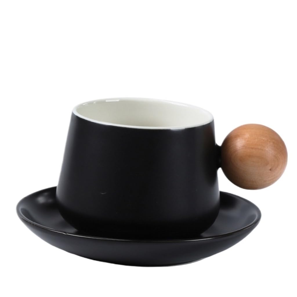 kubek ceramiczny, Zestaw filiżanek i spodków do kawy, ceramiczny kubek w stylu nordyckim o wysokiej wartości, prezent, filiżanka do popołudniowej herbaty o wysokiej wartości(Black)