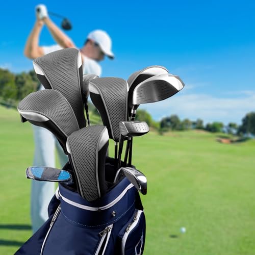 Andux 4pcs/Pack Mesh Golf 460cc Driver Fairway Wood Club Head Covers with Interchangeable No. Tags Gray
