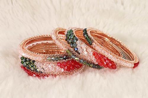 Image of NMII Stylish Pearls Alloy Metal Kada Bangles Set For Women and Girls | Fancy Metal Bangles | Trendy Design Bangles For Girls | Wedding, Party, Shadi Fashion Jewellery-Set of 6 Bangles