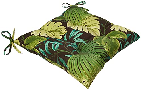 Pillow Perfect Tropic Botanical Indoor/Outdoor Tufted Wicker Chair Pad With Ties, 2 Count, 18.5