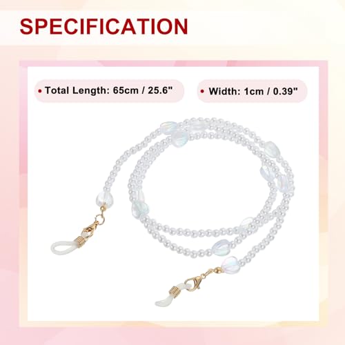 Image of uxcell Beads Eyeglass Chain, Pearl Glasses Strap Eyewear Retainer Chain Around Neck Sunglass Holder for Girls Women
