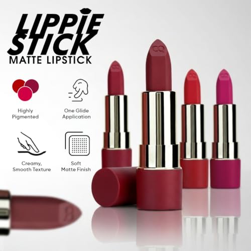 Image of Colors Queen Lippie Creamy Matte Lipstick | Single Swipe Application, Long Lasting & Highly Pigmented | Lightweight Lipstick for Women Infused with Jojoba Oil and Vitamin E (01 - Red Aurora, 5g)