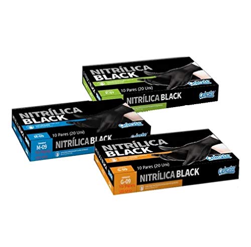 Luva Nitrílica Black Barbeiro Cabeleireiro Churrasqueiro Tintura Esteticista Profissional (Caixa com