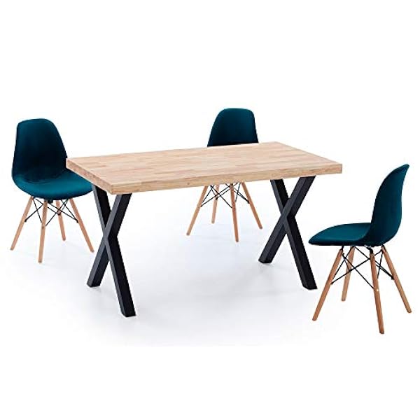 Skraut Home - Tavolo da pranzo fisso - 76 x 140 x 80 cm - Capacità fino a 6 persone - X gambe in metallo - Modello X-Loft - Finitura rovere massiccio/legno nero