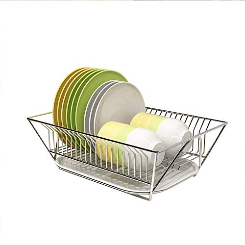 NEYlim Dish Drainer Rack with Drip Tray for Utensils and Cutlery Holder Stainless Steel Dish Drying Rack Utensil Holder, Draining Board, Dish Rack Drainers for Small Kitchens (Color : Silver)