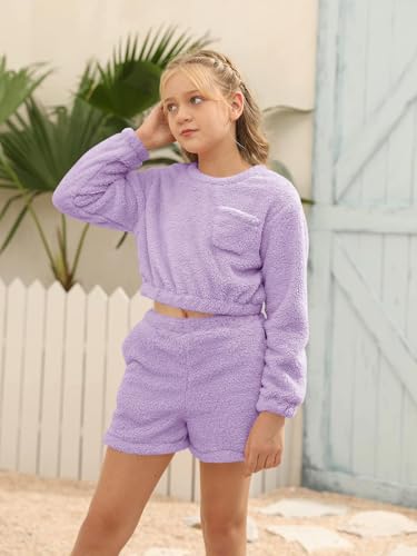 Image of Mafulus Girls Pants Sets Two Pieces Kids Comfy Lightweight Long Sleeve Fleece Sets with Pockets
