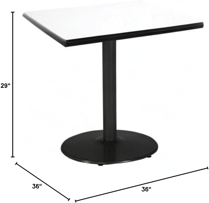 36" Square Pedestal Table with Crisp Linen Top, Round Black Base