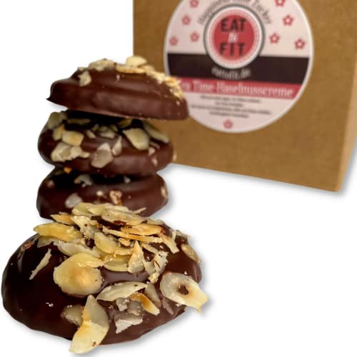 Eat to Fit Tea Time - mit Haselnusscreme gefüllt und mit Schokolade 70% Kakao überzogen -Schoko Kekse/ Snacks Box 20er - ohne Zuckerzusatz & ohne Weizen. Zuckerzusatzfreie Süßigkeiten Cover