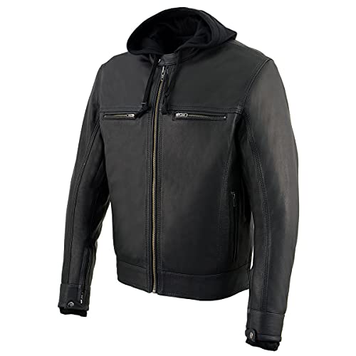Milwaukee Leather Mlm1552 Men's Black Leather ‘Utility Pocket’ Vented Scooter Style Motorcycle Jacket W/Hoodie - Large #TOP4
