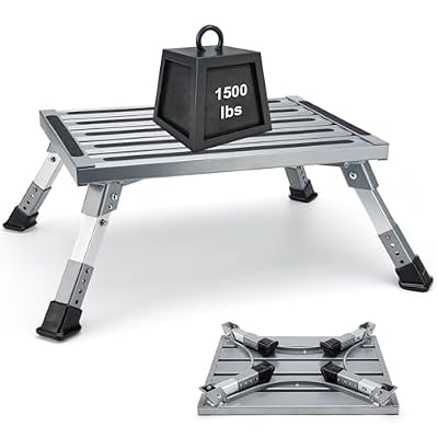 Risornda Extra Large RV Step Stool, 19" x 14.5" RV Step, Aluminum RV Step 4-Level Height Adjustable, Camper Foldable Step Supports Up to 1500 lbs with Non-Slip Strip for Travel Trailer.