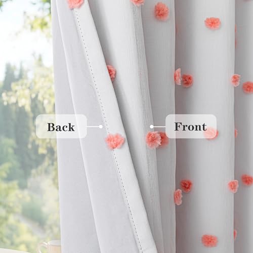 Image of MEETSKY Pink Blackout Curtains for Girls Bedroom,Pom Pom Curtains 50x84 in | 100% Blackout Light Blocking Drapes,Nursery /Kids Curtains,Room Darkening,Thermal Insulated Grommet Drape,Cute,2 Panels Set