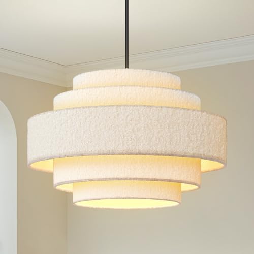 20'' Modern 5-Tier Chandelier, Large Plush Drum Pendant Light for