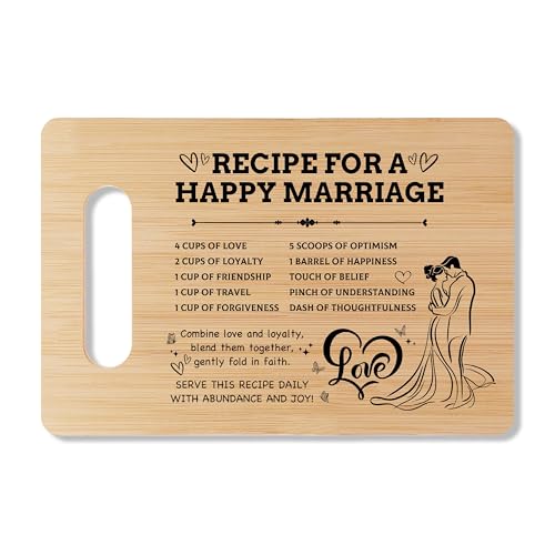 Wedding Bamboo Cutting Board Gifts, Recipe For A Happy Marriage Home Kitchen Decor, Engagement Bridal Shower Gifts For Couples Newlyweds Bride Groom -15