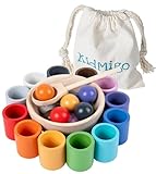 KidMigo Montessori Spielzeug ab 1 2 3 Jahre – Motorikspielzeug Holz mit 12 Bällen & Bechern, Sortierspiel Kinder, Lernspielzeug, Holzspielzeug, Geschenk Mädchen Jungen 2 Jahre