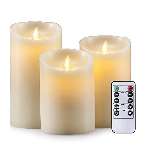 AIR ZUKER Flameless Candles Super-Long Battery Life Dancing Flame Wax Pillar LED Candle with Timer and 10-Key Remote, 300 Hours Lighting, C-Cell Battery[not-Included], Height 5