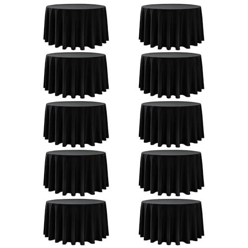 Dailyset 10-Pack Black Round Tablecloths, 108 Inches, Stain-Resistant Polyester for 4-5 Ft Round Tables - Washable Table Covers for Weddings, Banquets, Birthday Parties, Events
