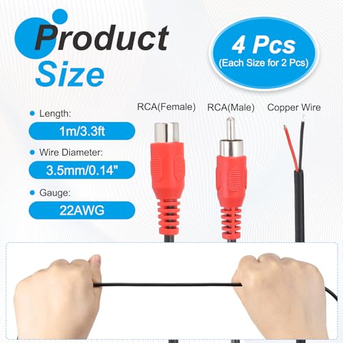 Cable de altavoz RCA a cable desnudo de 1 metro conector macho rojo de 22 AWG 2