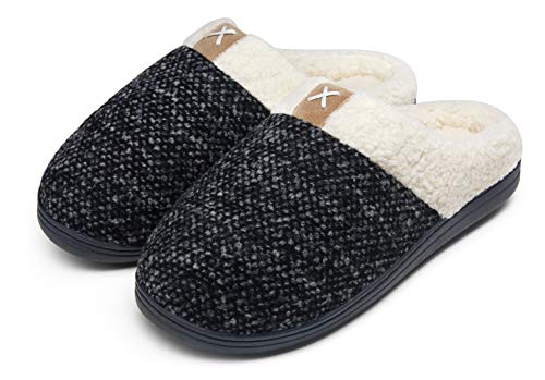 Jousen Men's Slippers Memory Foam with Warm Fuzzy Plush Indoor Outdoor House Slippers for Men(AMY203 Grey 12&13)