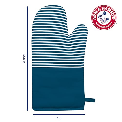 Arm & Hammer Striped Oven Mitts, Heat Resistant, Non-Slip Silicone Grip, 2 Pack, Navy - image 3