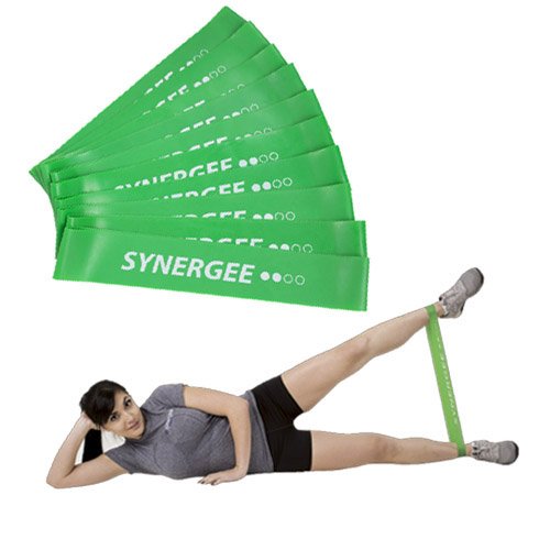 Synergee 10 Pack Mini Band Resistance Loop Exercise Bands Green Medium Resistance - Thumbnail 2