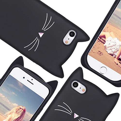 Joyleop Case For Iphone 7 8,Cartoon Soft Silicone Cute 3D Fun Cool Cover,Kawaii Unique Kids Girls Lady Cases,Lovely Animal Character Rubber Skin Shockproof Protector For Iphone78 Black Cat #TOP2
