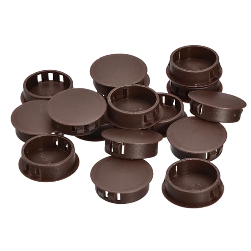 Image of uxcell 32mm /1.26 inch Plastic Hole Plugs, 16Pcs Flush Type Panel Round Snap in Fastener Knockout Locking Plugs for Furniture Insert End Caps Panels, Brown
