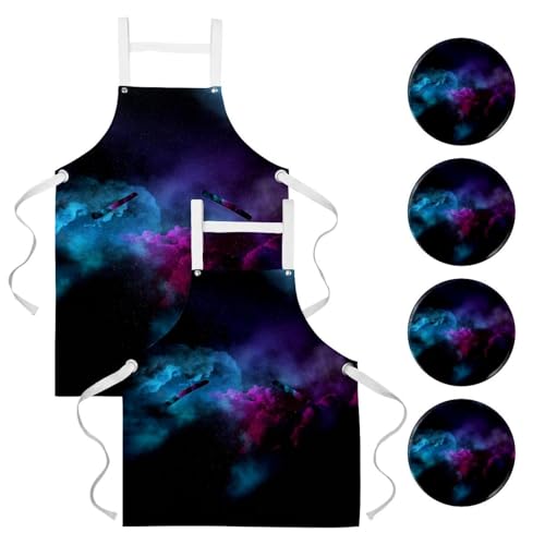 Tablier de cuisine lot de 2 galaxie avec 4 broches imprimé pour bar et bistrot